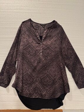 Rock & Republic Mixed Media Plum and Black Bohemian/Geometric Print Tunic